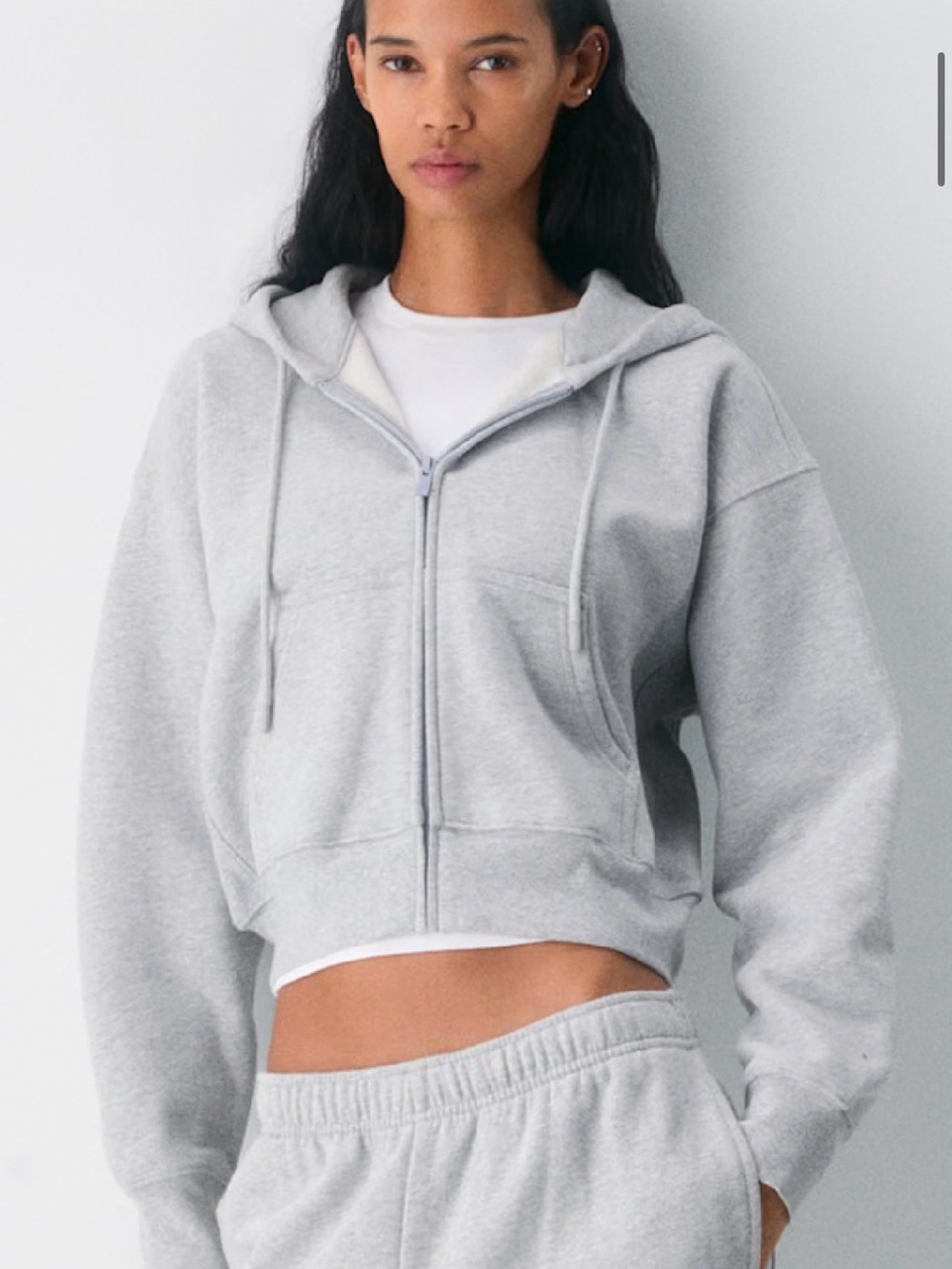 Aritzia Cozy Sweatfleece Boyfriend Boxy Zip Hoodie XS Heather light grey -